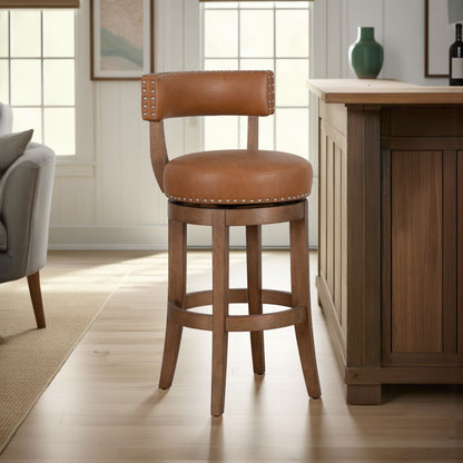 Mystic - Swivel Rubberwood Counter Or Bar Height Barstool With Faux Leather Seat