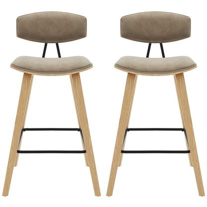 Fox - Counter Height Curved Back Wood Bar Stool With Faux Leather Seat