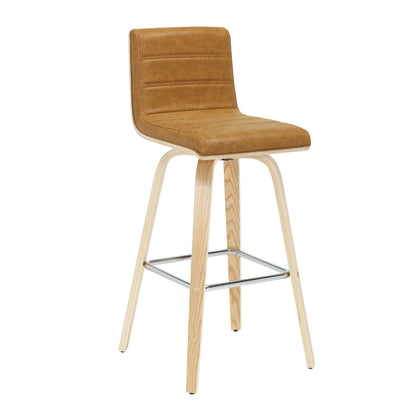 Vienna - 39.5" Swivel Bar Height Square Back Wood Bar Stool With Faux Leather Seat