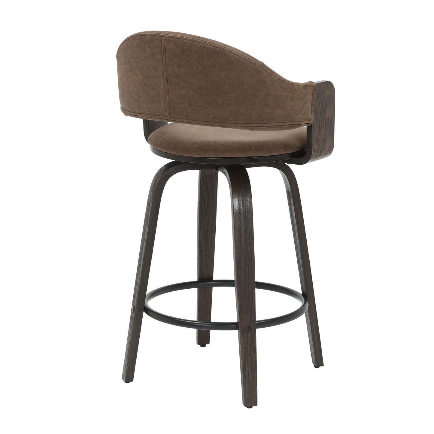 Daxton - Swivel Counter Height Round Back Wood Bar Stool With Faux Leather Seat