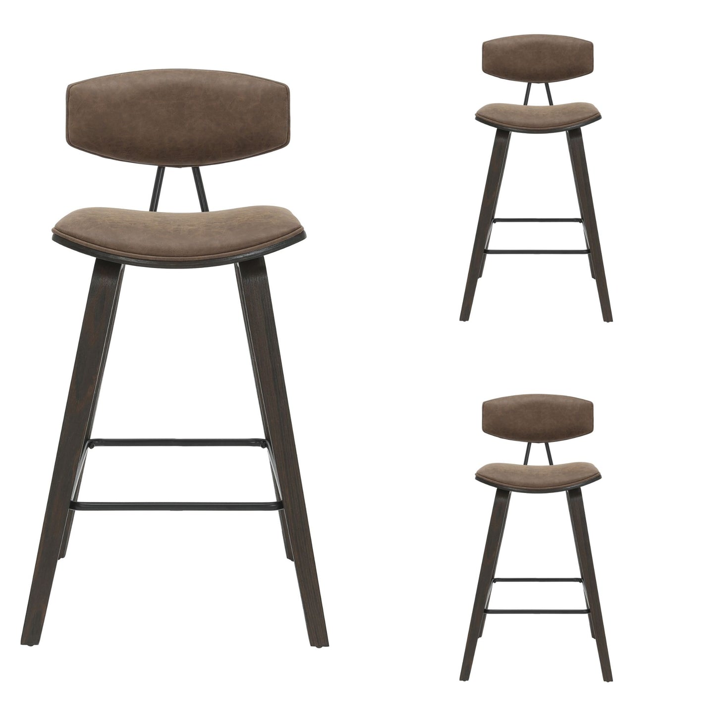 Fox - Counter Height Curved Back Wood Bar Stool With Faux Leather Seat