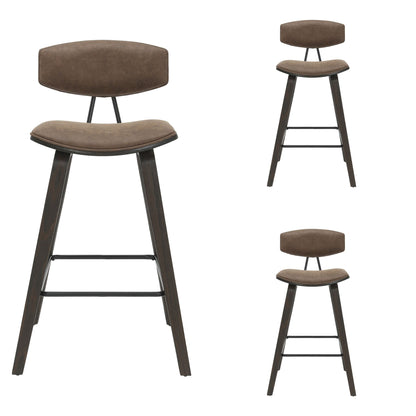Fox - Counter Height Curved Back Wood Bar Stool With Faux Leather Seat
