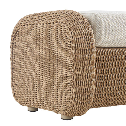 Pavilion - Rattan Outdoor Ottoman With Cushions - Boucle White / Natural