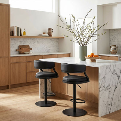 Callie - Swivel Metal Adjustable Height Barstool With Faux Leather Seat - Black Finish