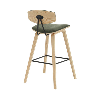 Fox - Bar Height Curved Back Wood Bar Stool With Faux Leather Seat