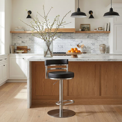 Judi - Modern Industrial Swivel Metal Adjustable Height Barstool With Faux Leather Seat - Silver Finish