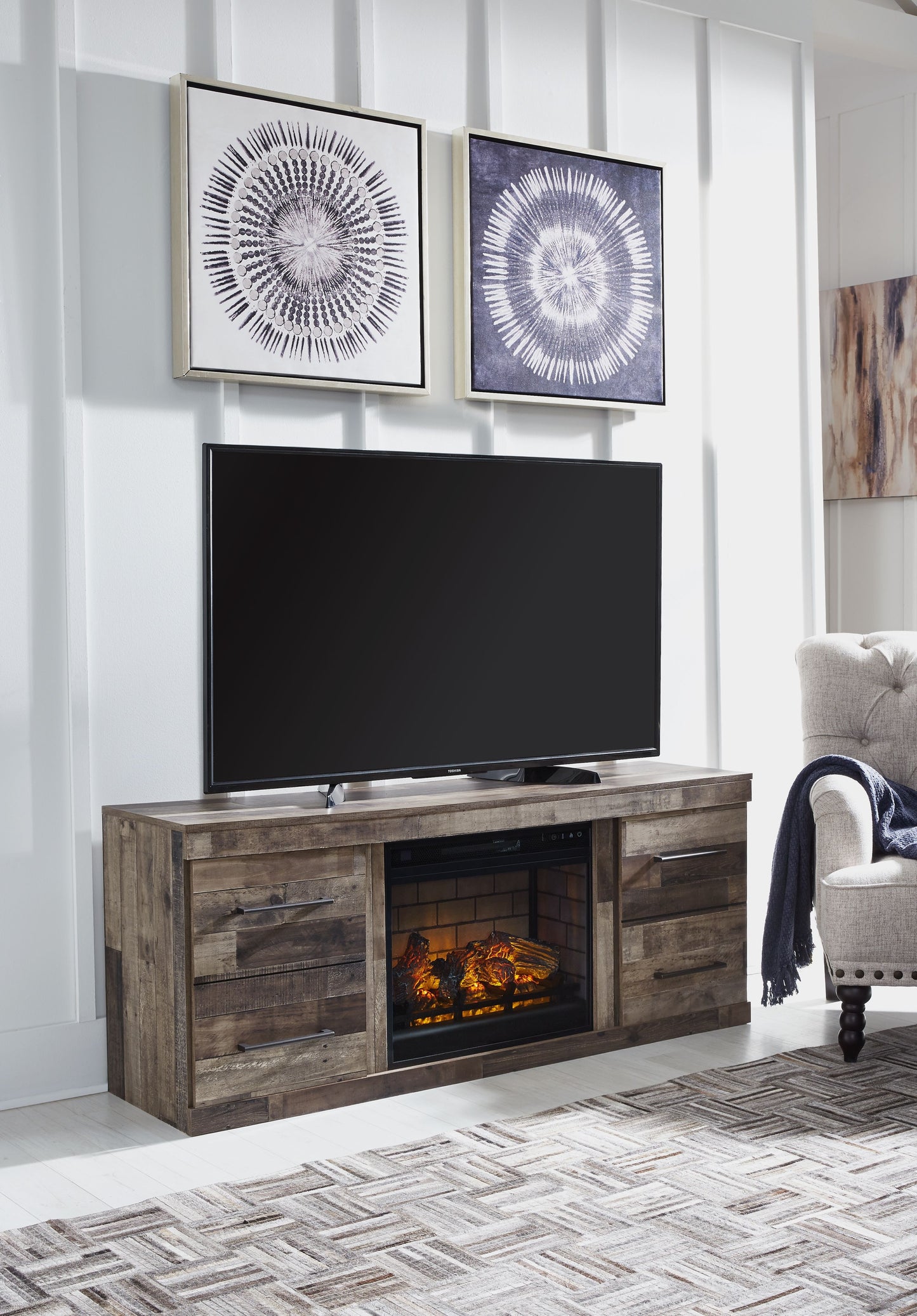 Derekson - TV Stand With Electric Fireplace - Multi Gray