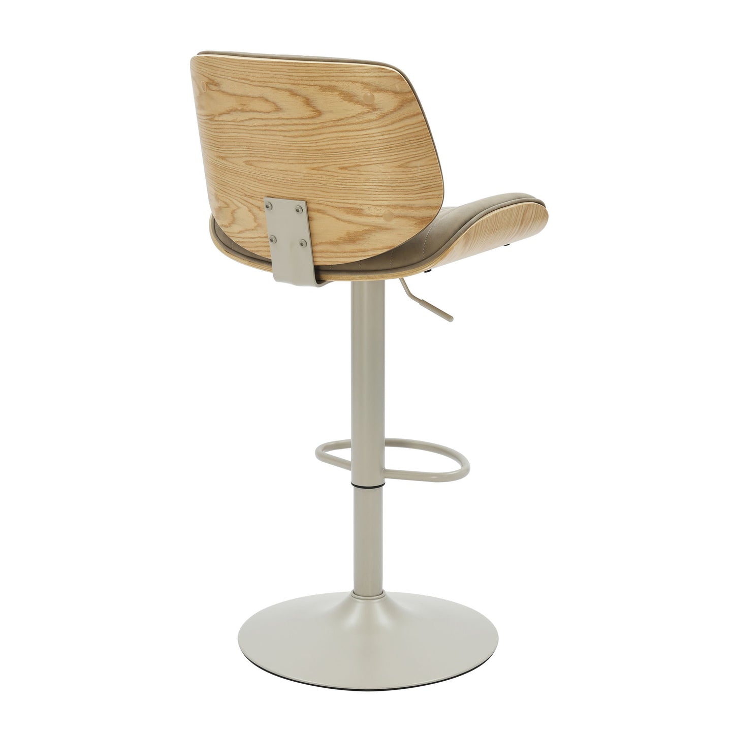 Brock - Adjustable Swivel Curved Back Wood Bar Stool With Faux Leather Seat