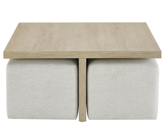 Oasis - Dockside Cocktail Table With 4 Ottomans - Beige / White