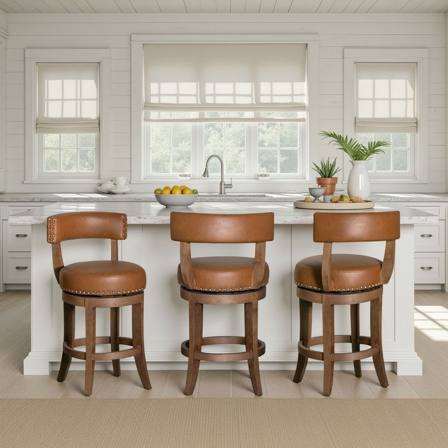 Mystic - Swivel Rubberwood Counter Or Bar Height Barstool With Faux Leather Seat