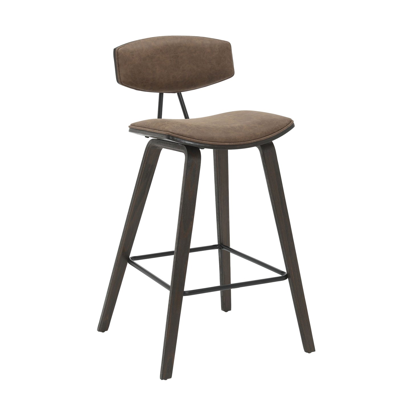 Fox - Counter Height Curved Back Wood Bar Stool With Faux Leather Seat