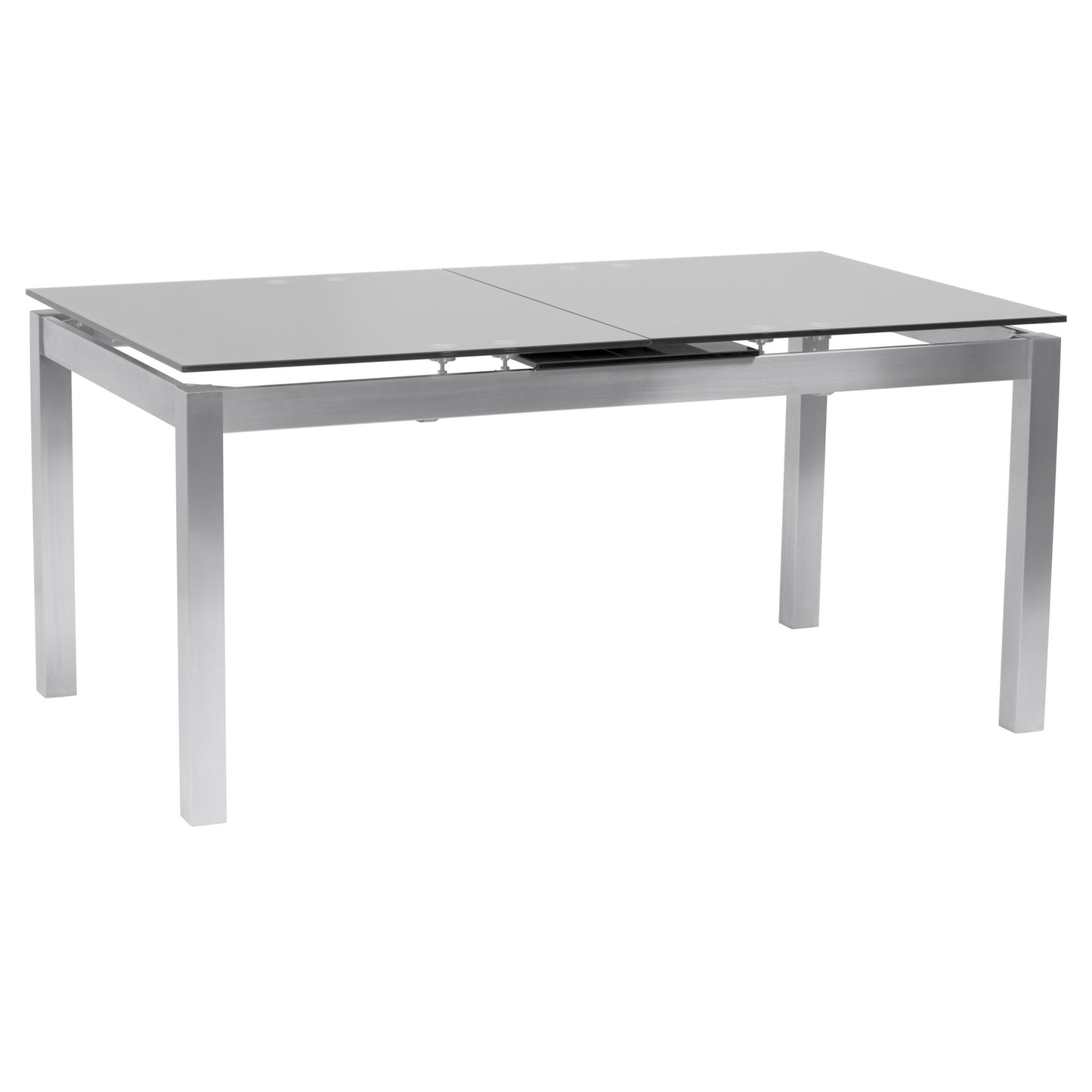 Ivan - Dining Table With Extensions, Tempered Glass Top - Brushed Silver / Gray