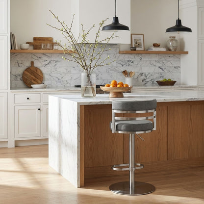 Judi - Modern Industrial Swivel Metal Adjustable Height Barstool With Faux Leather Seat - Silver Finish