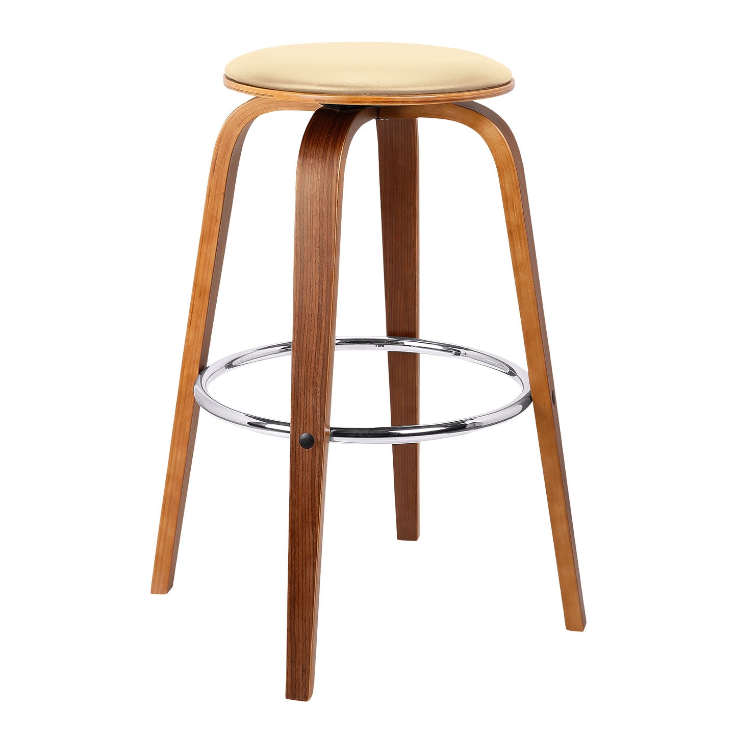 Harbor - 26" Counter Height Backless Swivel Mid-Century Modern Bar Stool - Cream / Walnut
