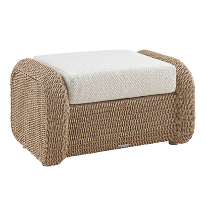 Pavilion - Rattan Outdoor Ottoman With Cushions - Boucle White / Natural