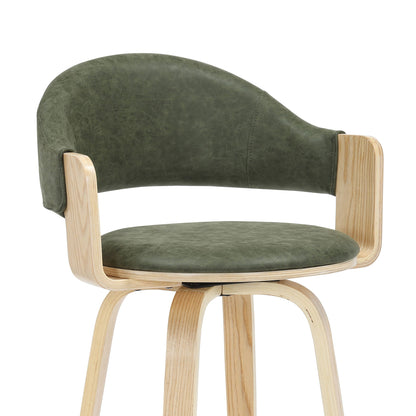 Daxton - Swivel Bar Height Round Back Wood Bar Stool With Faux Leather Seat