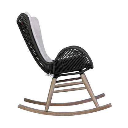 Fanny - Outdoor Patio Rocking Chair - Light Eucalyptus Wood And Charcoal Rope