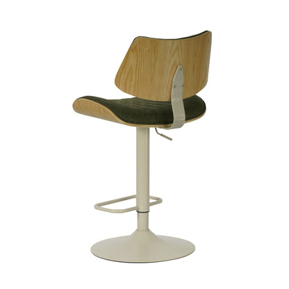 Leland - Adjustable Swivel Curved Back Wood Bar Stool With Faux Leather Seat