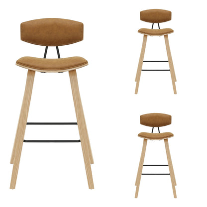 Fox - Bar Height Curved Back Wood Bar Stool With Faux Leather Seat