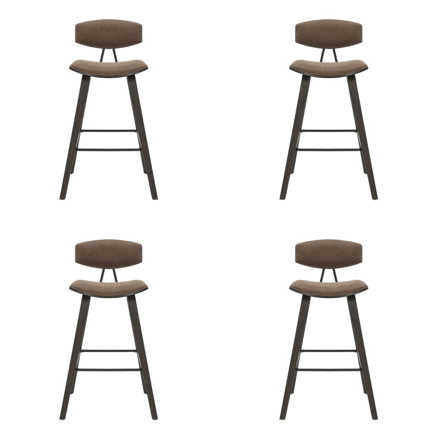 Fox - Bar Height Curved Back Wood Bar Stool With Faux Leather Seat