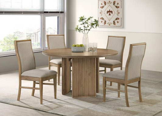 Adina - 5 Piece Round Dining Table Set - Barley / Distressed Light Brown