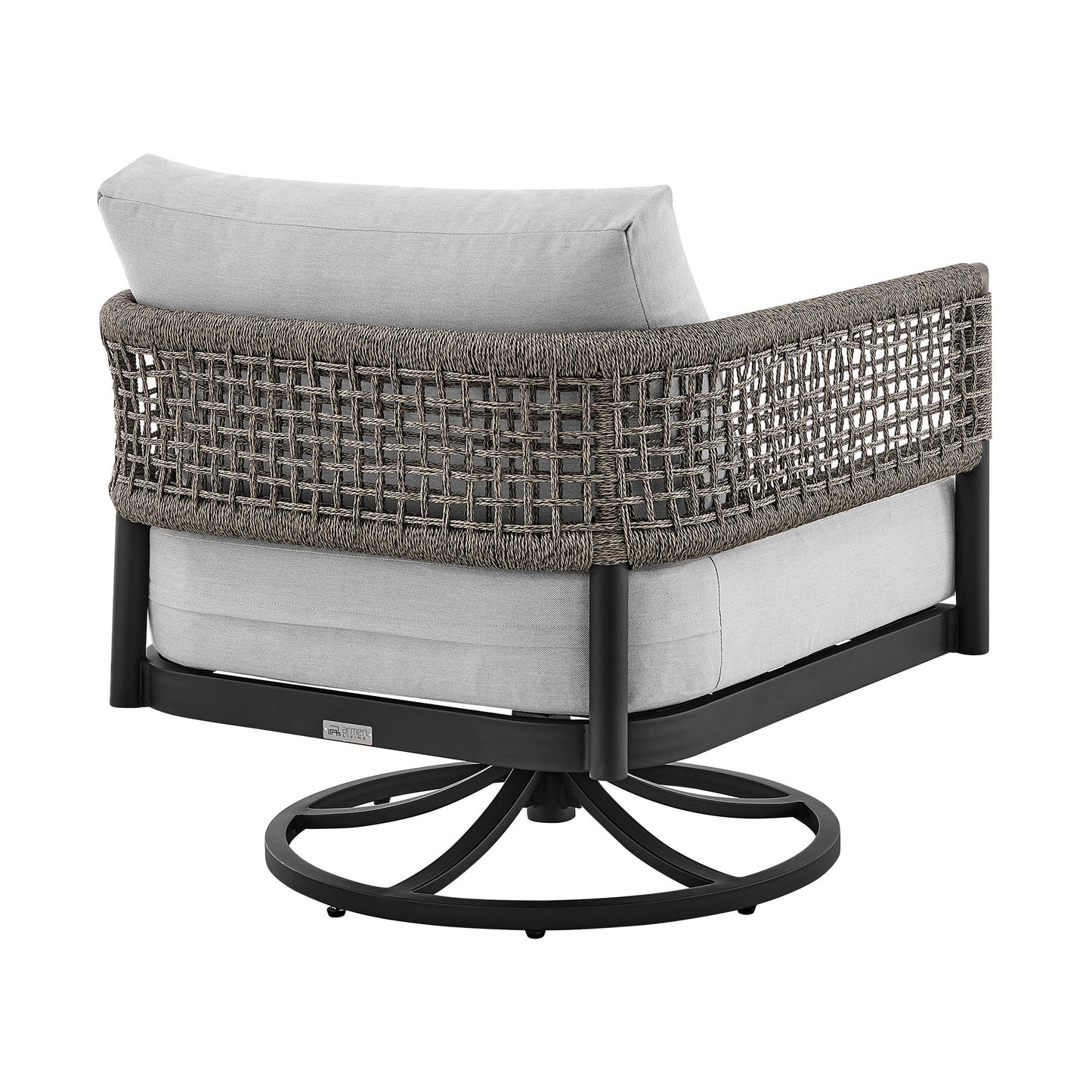 Felicia - Outdoor Patio Swivel Rocking Chair - Black Aluminum And Gray Rope With Cushions