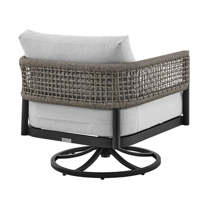 Felicia - Outdoor Patio Swivel Rocking Chair - Black Aluminum And Gray Rope With Cushions