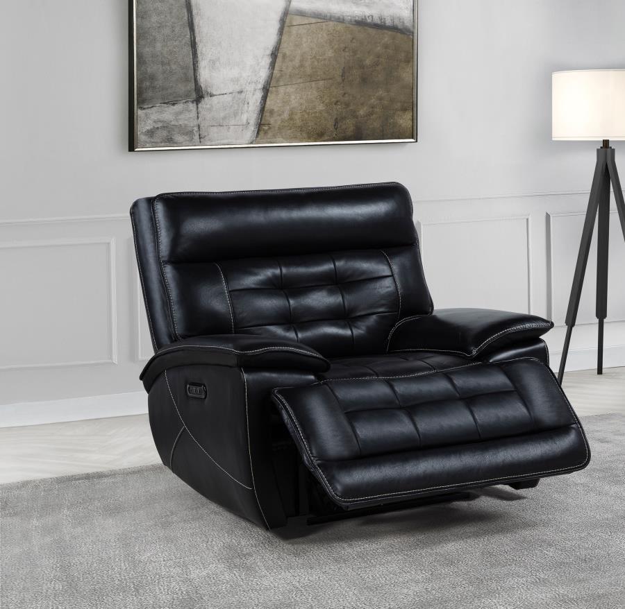 Hewitt - Leather Upholstered Dual Power Recliner Chair - Black