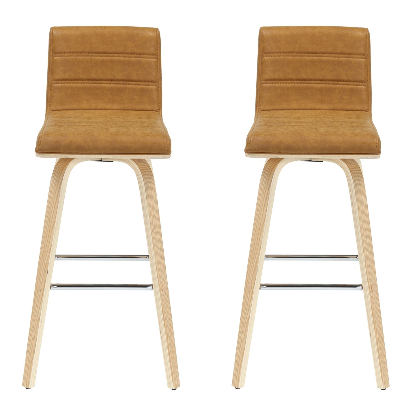 Vienna - 39.5" Swivel Bar Height Square Back Wood Bar Stool With Faux Leather Seat