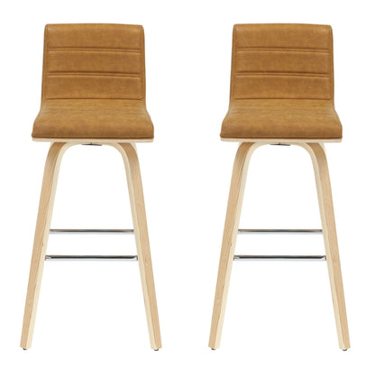 Vienna - 39.5" Swivel Bar Height Square Back Wood Bar Stool With Faux Leather Seat