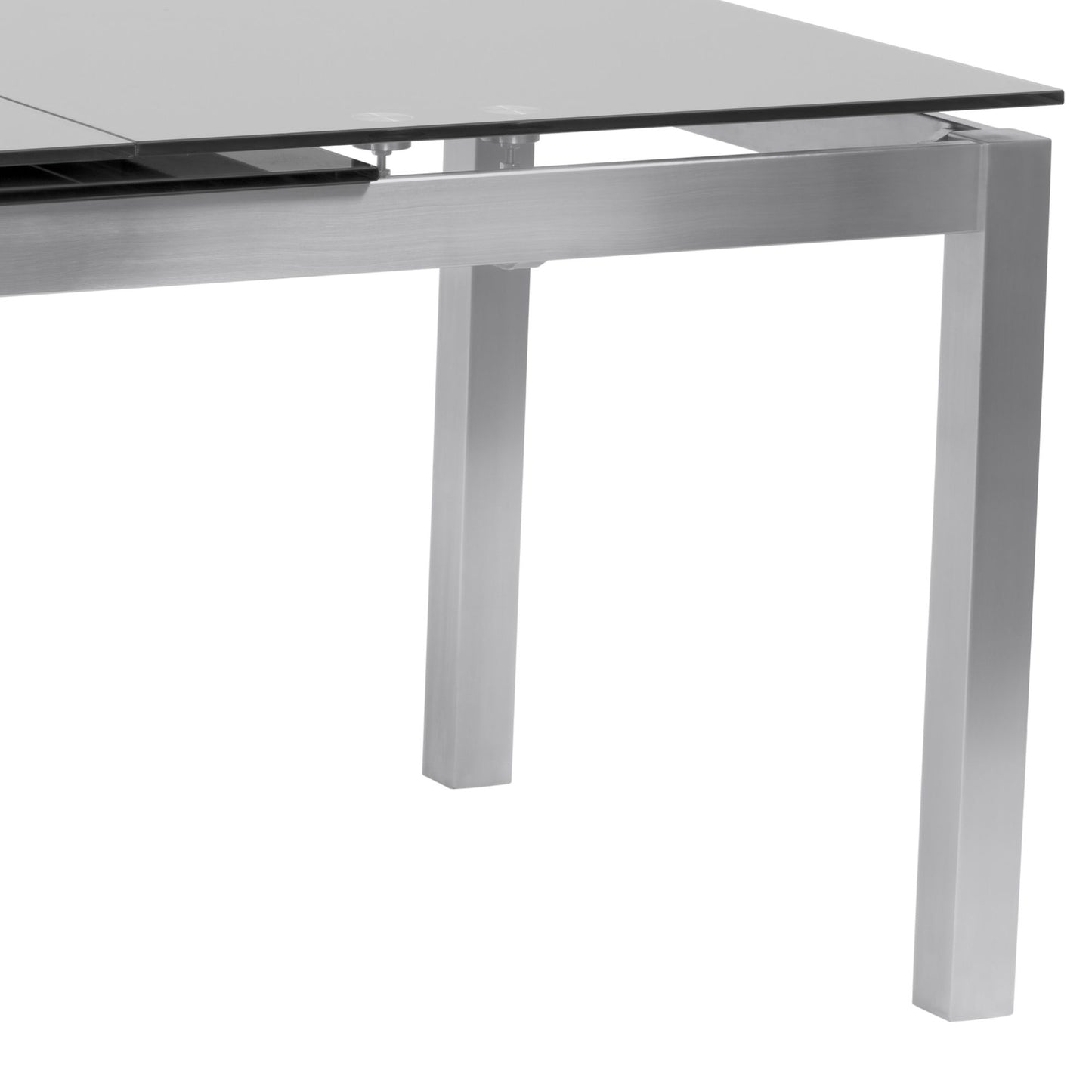 Ivan - Dining Table With Extensions, Tempered Glass Top - Brushed Silver / Gray