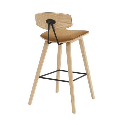 Fox - Bar Height Curved Back Wood Bar Stool With Faux Leather Seat