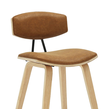 Fox - Counter Height Curved Back Wood Bar Stool With Faux Leather Seat