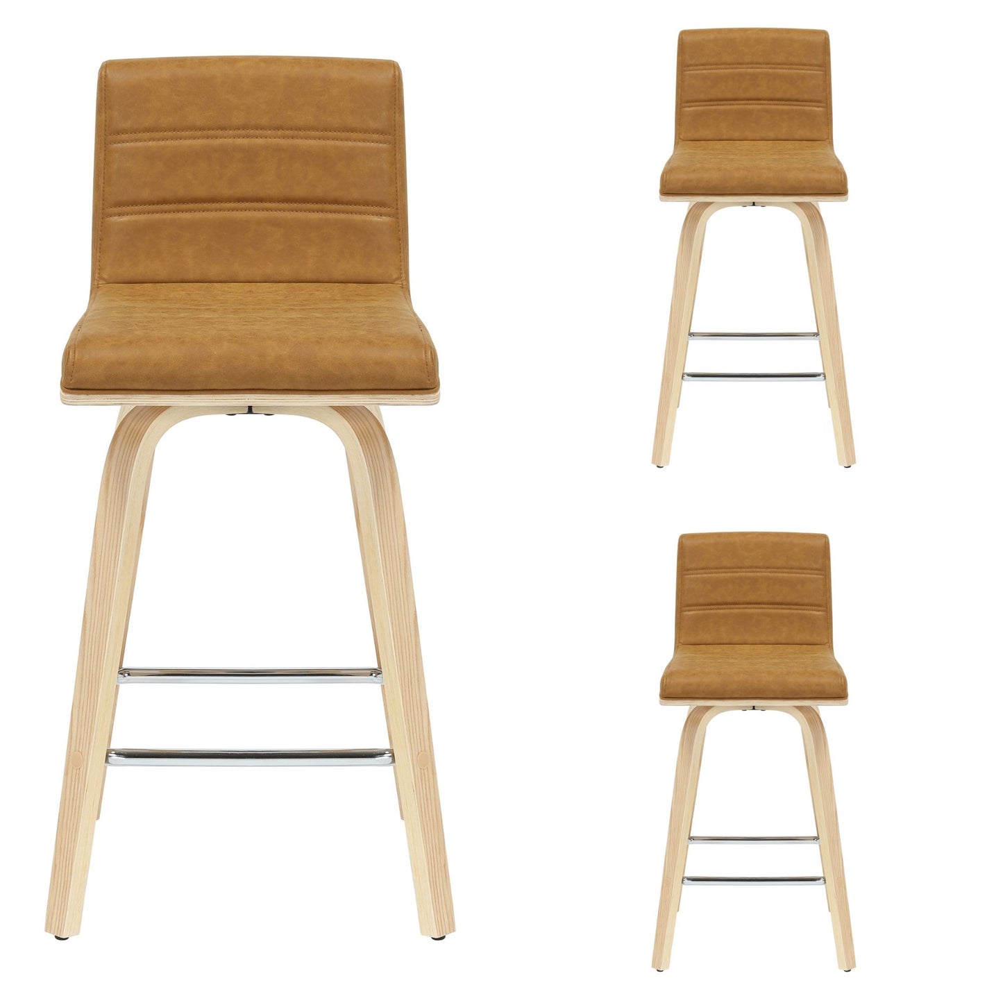 Vienna - 35.5" Swivel Counter Height Square Back Wood Bar Stool With Faux Leather Seat