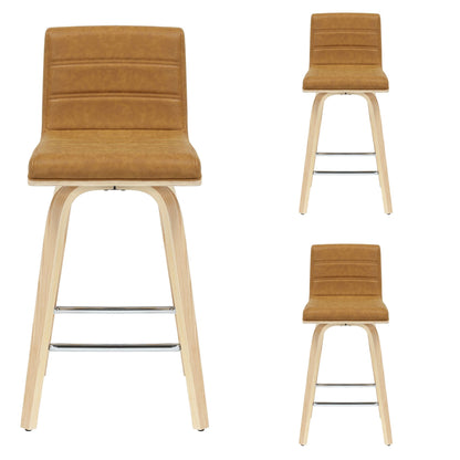 Vienna - 35.5" Swivel Counter Height Square Back Wood Bar Stool With Faux Leather Seat