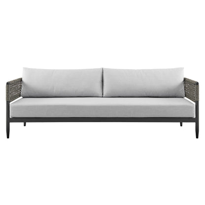 Felicia - 4 Piece Outdoor Aluminum & Rope Conversation Set With Fabric Cushions - Light Gray / Black