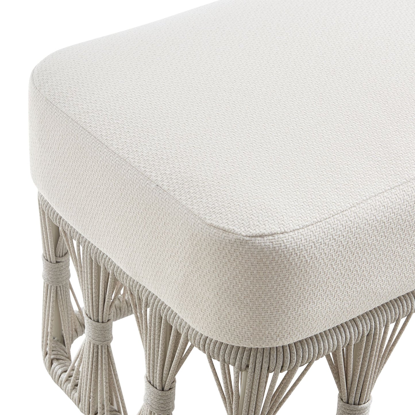 Breeze - Cream Metal Outdoor Ottoman With Cushions - Pearl