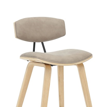 Fox - Bar Height Curved Back Wood Bar Stool With Faux Leather Seat