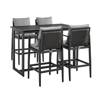 Cayman - Outdoor Patio 5-Piece Bar Table Set In Aluminum With Gray Cushions
