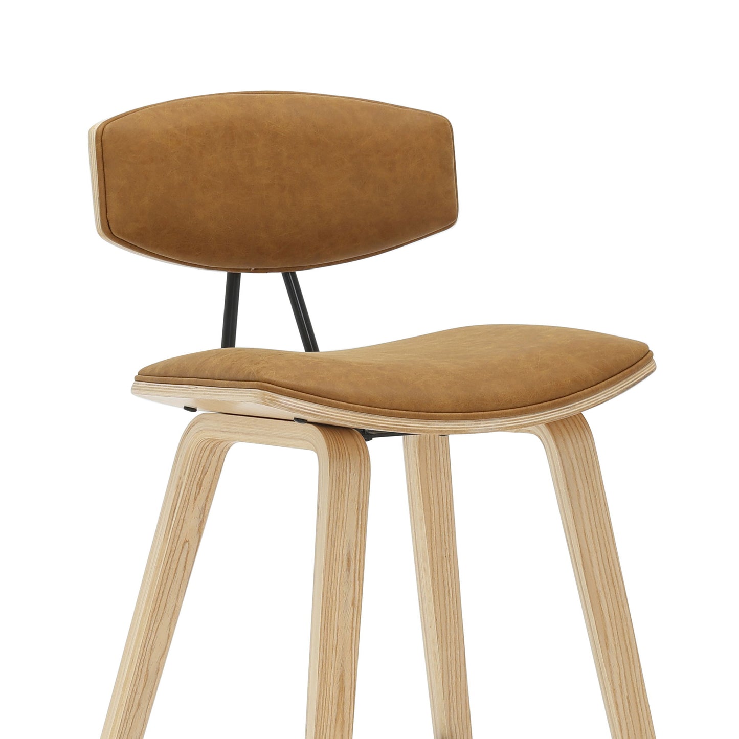 Fox - Bar Height Curved Back Wood Bar Stool With Faux Leather Seat