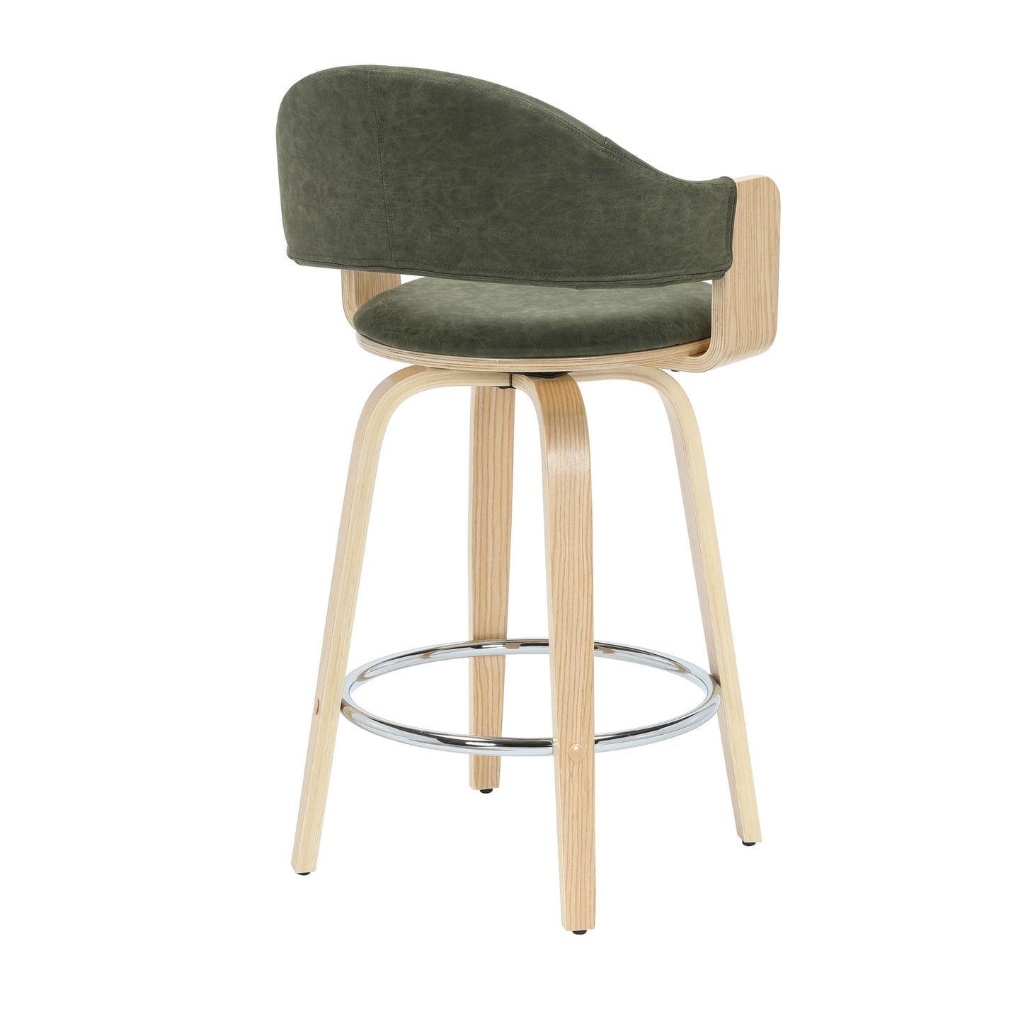 Daxton - Swivel Counter Height Round Back Wood Bar Stool With Faux Leather Seat