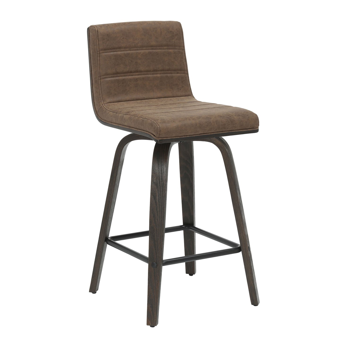 Vienna - 35.5" Swivel Counter Height Square Back Wood Bar Stool With Faux Leather Seat