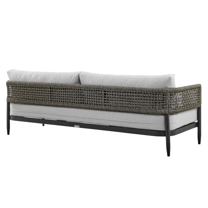 Felicia - 4 Piece Outdoor Aluminum & Rope Conversation Set With Fabric Cushions - Light Gray / Black