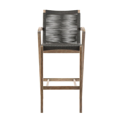 Brielle - Outdoor Light Eucalyptus Wood And Charcoal Rope Bar Height Stool Set