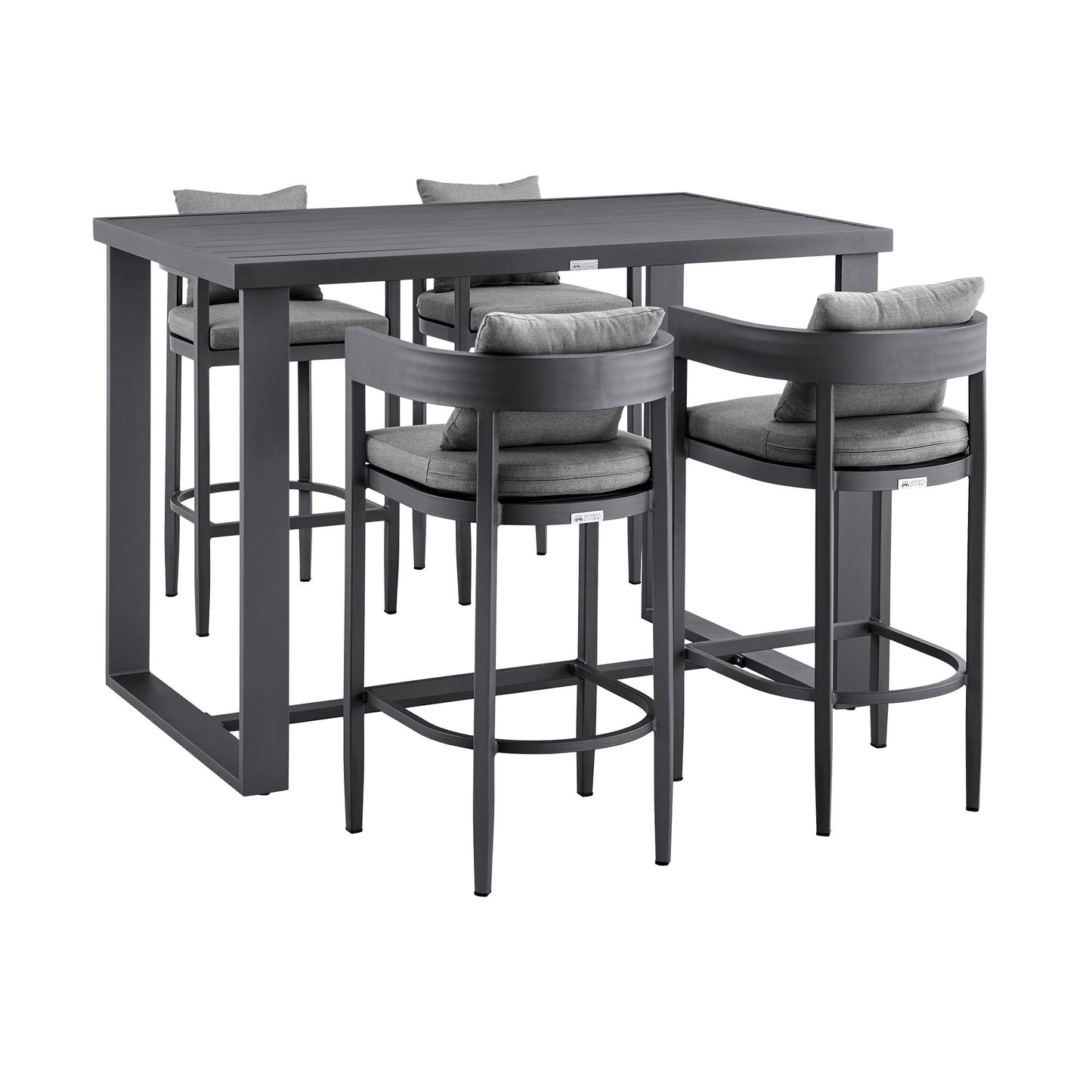 Menorca - Outdoor Patio 5-Piece Bar Table Set In Aluminum With Gray Cushions