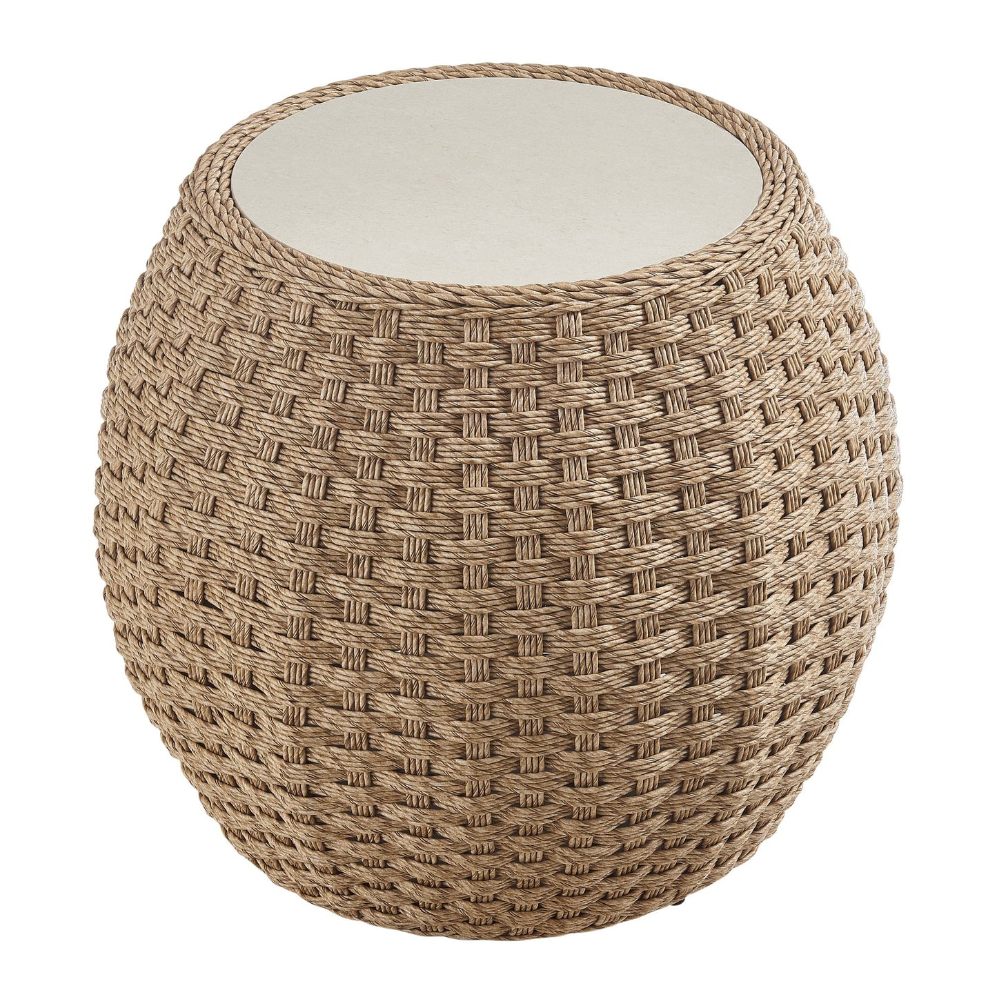 Kobalt - Rattan Round Outdoor Side Table With Sintered Stone Table Top - Beige