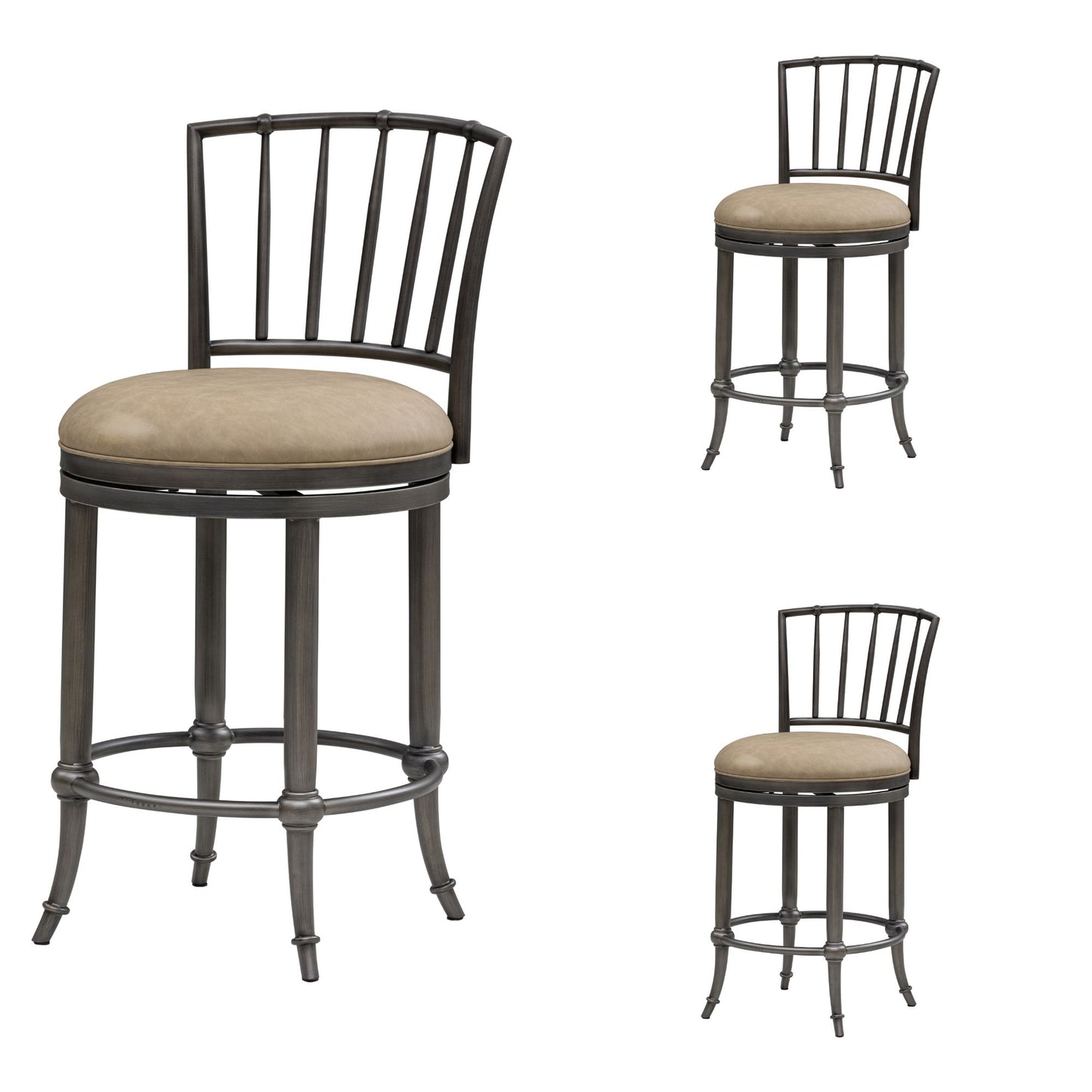 Vince - Commercial Grade Steel Frame Faux Leather Upholstered Swivel Counter Height Barstool