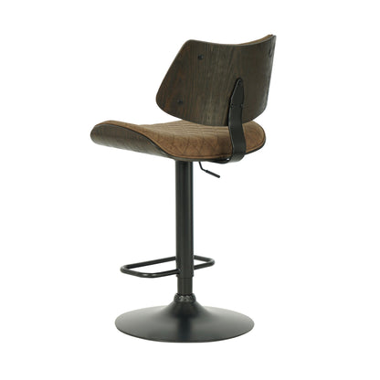 Leland - Adjustable Swivel Curved Back Wood Bar Stool With Faux Leather Seat
