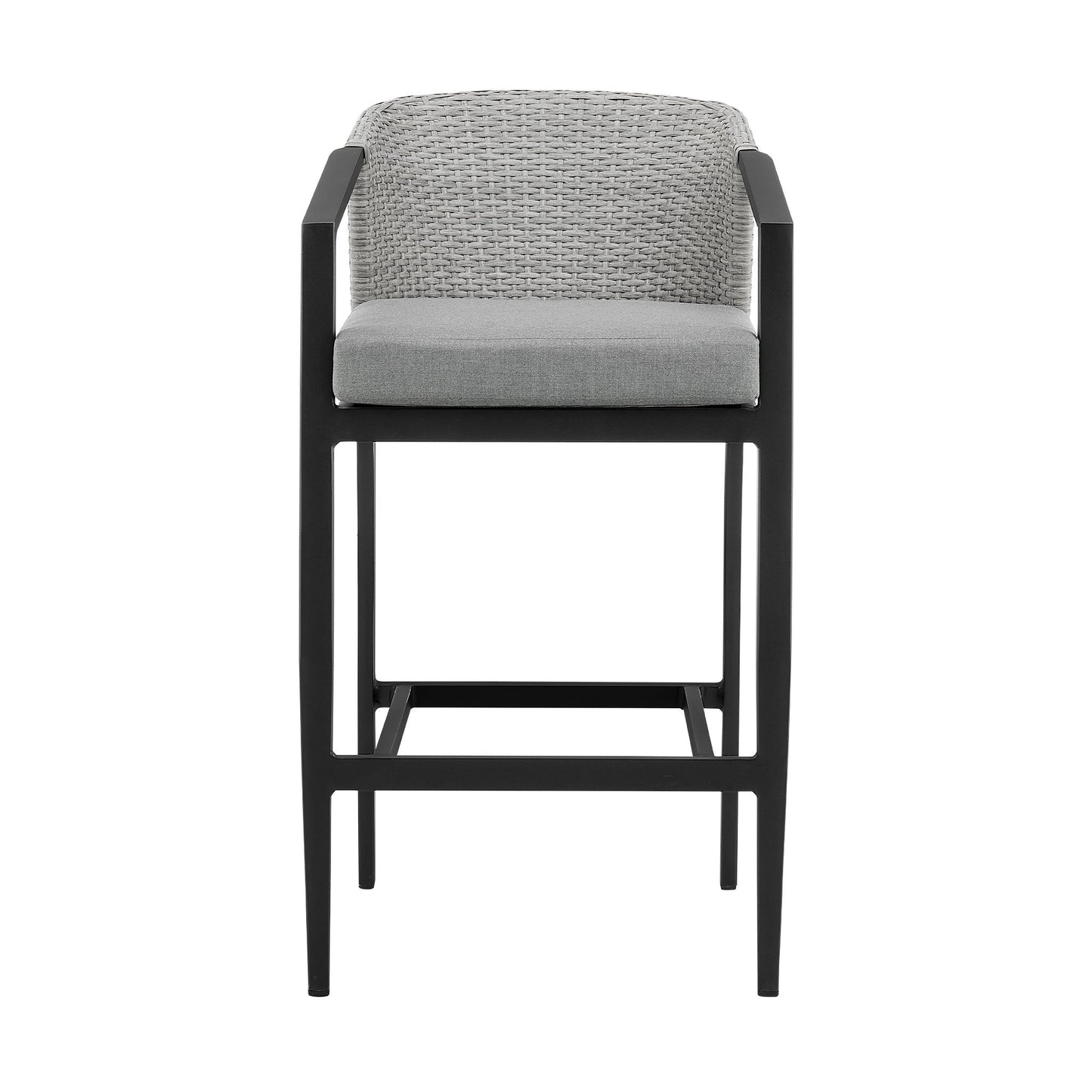 Palma - Outdoor Patio Counter Height Bar Stool In Aluminum And Wicker With Gray Cushions