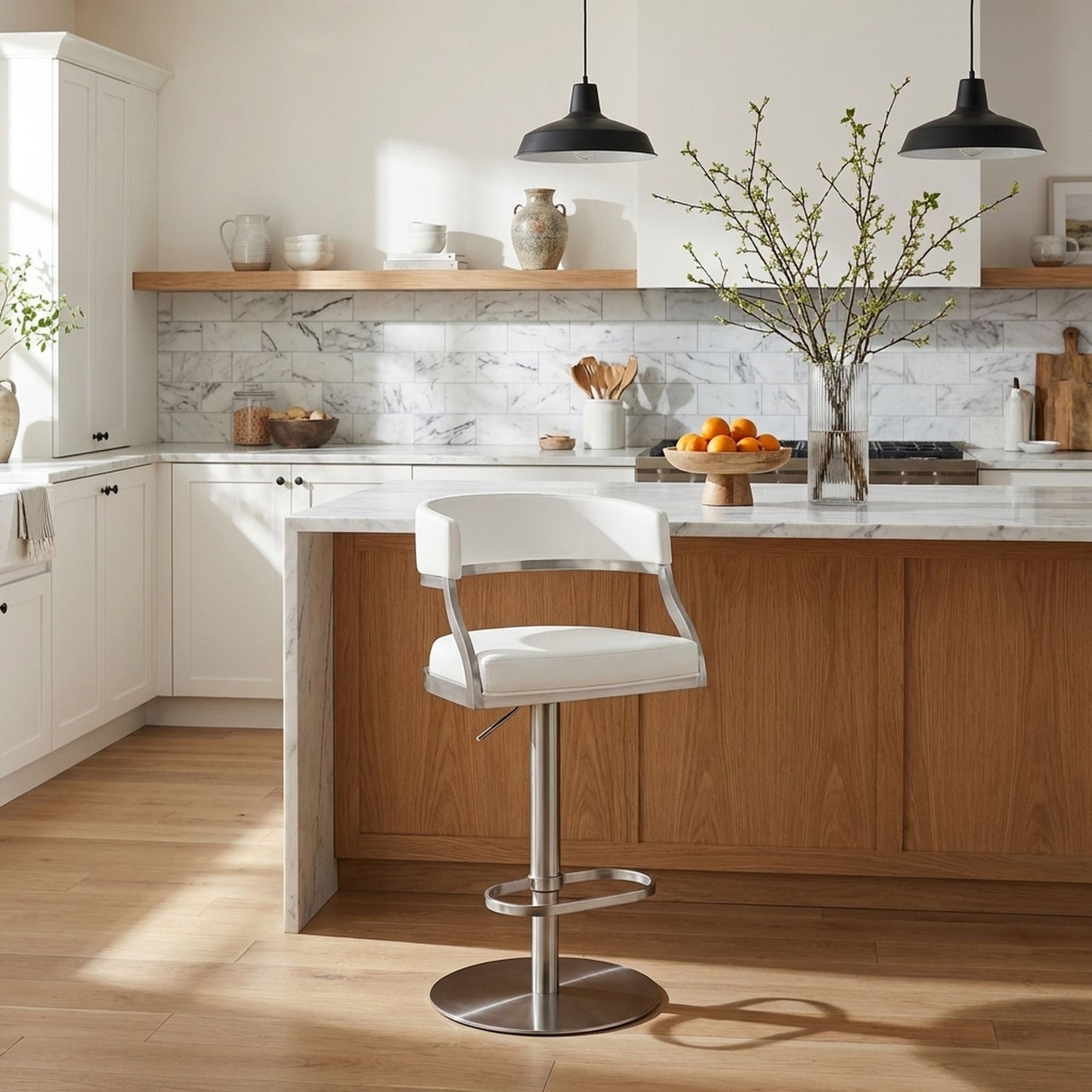 Callie - Swivel Metal Adjustable Height Barstool With Faux Leather Seat - Silver Finish